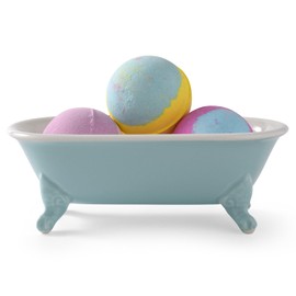 NEWHENGS 6.5" Ceramic Mini Decorative Clawfoot Bathtub Bar Soap Dish, Kitchen Sponge Holder and Shower Tray for Bathroom, 1 Pack(Baby Blue)