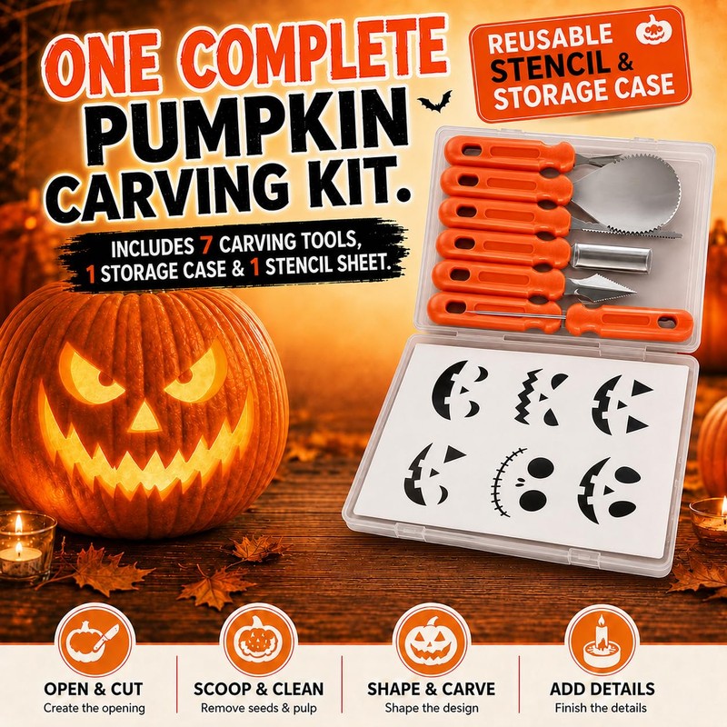 Halloween Pumpkin Carving Kit with 7 Stainless Steel Tools
