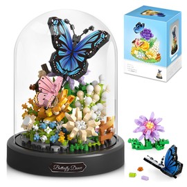 HIGH GODO Flower Bouquet Butterfly Building Set, Bonsai Tree Flowers Building Blocks with Dust Cover, 530 PCS Micro Bricks Botanical Collection Kit, Birthday Gift for Women Girlfriend Adults 14+