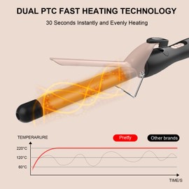 Pretfy Curling Tongs, 19mm Hair Curler Small Curling Iron Adjustable Temperature from 60~220 °C Professional Ceramic Thin Curling Wand, LCD Display, Heat Resistant Glove for Short Medium Long Hair