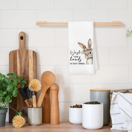 Qskjre Funny Bunny Easter Bathroom Towels, Bunny Gifts for Women, Rustic Farmhouse Wash Your Hands YA' Filthy Animal Rabbit Decorative Hand Towel for Restroom Washroom Toile Kitchen Decor, 16x24 Inch