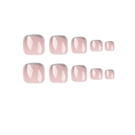 24PCS Press on Toenails Square Short Full Cover Fake Toenails French Tips Coffin Fake Toenails Nude Toe Nails for women Teens Girls