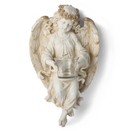 BC Home Decor Angel Statue, Guardian Angel Candle Holder Tea Light，Angel Wall Sculpture, Cherub Wall Sconce for Home Hallway, 14" H, Hand Made by Buildclassic