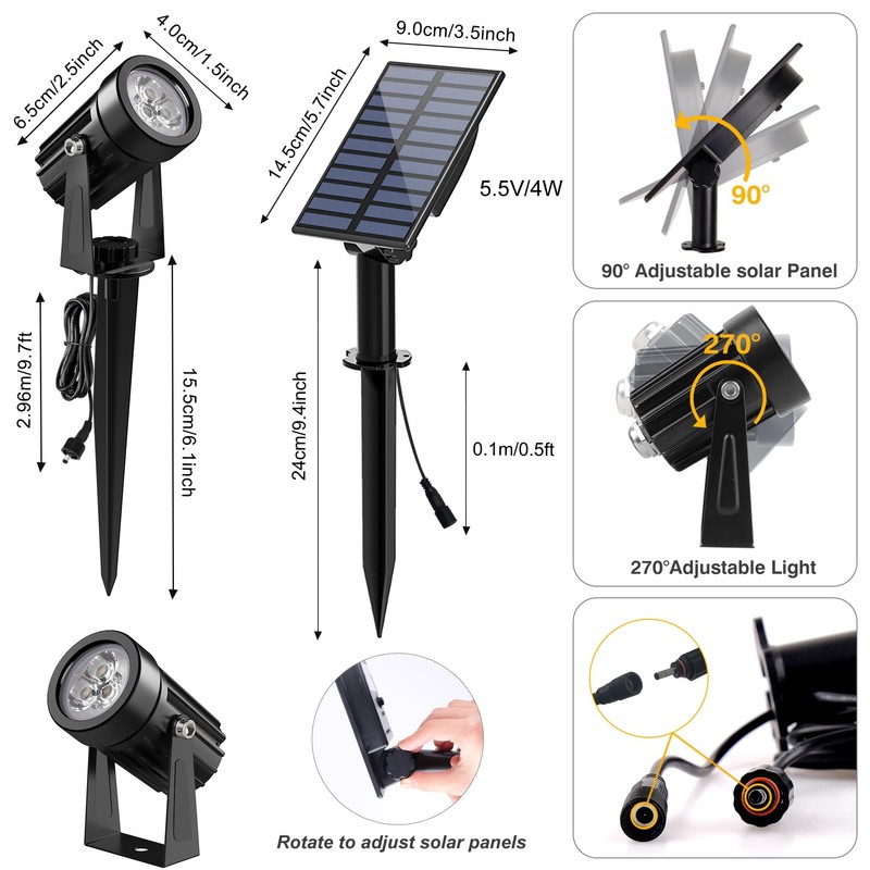 CREPOW Solar Spot Lights Outdoor, 2 Pack Solar Landscape Spotlights