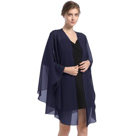 Baoqiya Chiffon Shawls and Wraps Wedding Party Shawl Scarf for Women Bridal Evening Dress on Special Occasion Dresses (Navy)