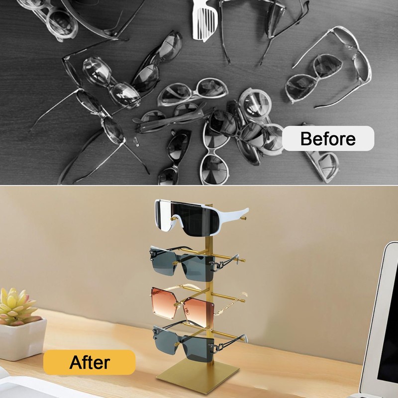 KDYZS+ 4 Tier Sunglass Display Stand, Sunglasses Organizer, Titanium Brushed