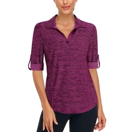 LURANEE Activewear for Women,3/4 Roll Sleeve 1/4 Zip Pullover Golf Shirts Athletic Hiking Running Workout Tops UPF 50+ Purple Black