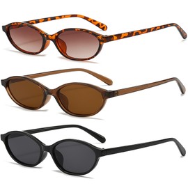 Awdchny Retro Oval Cat Eye Sunglasses for Women 90s Trendy Small Lightweight Y2k Narrow Sunnies Cateye UV400 Sun Glasses 8057 Black+Brown+Tortoise