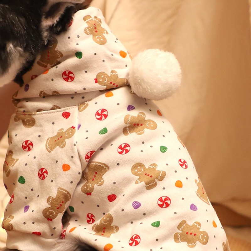 Christmas Dog Hoodie White Background Print Cute Gingerbread Man Dog