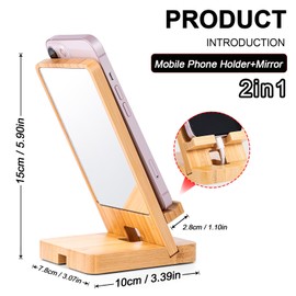 LIKSANGMETALS Wooden Countertop Simple Cell Phone Holder with Mirror (Bamboo)