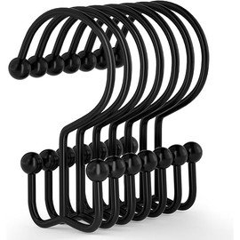 Goowin Shower Curtain Hooks, 12 Pcs Shower Curtain Rings, Durable Rust Proof Black Shower Curtain Hooks, Shower Rings for Curtain, Double Glide Shower Curtain Hooks for Shower Curtain Rods, Black