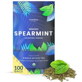 Organic Spearmint Herbal Tea — 100 Tea Bags | Grown in USA | Eco-Friendly Tea Bags | Non-GMO Caffeine Free Tea | Cederberg Tea Company