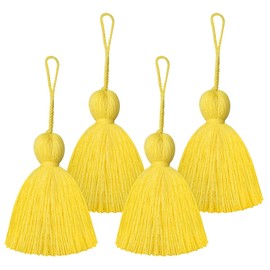 Big Size 4 PCS Tassels for Crafts, Handmade Hanging Tassels for Pillow Decor, Blanket Decoration Tassels, with Hanging Rope for Tassel Garland (8cm/3.15 inch) (Yellow-4PCS)