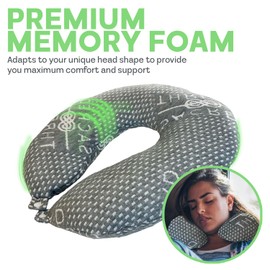 Sacred Thread Grey Travel Pillows for Airplanes, Rayon Derived from Bamboo Neck Pillow, Best Rated Travel Pillows with Cooling Memory Foam, Neck Pillows for Sleeping Travel, Airplane Headrest Pillow