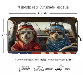 [2025 Upgrade] TDCQQGQQ Windshield Sunshade, Universal Fit for 46-64” Width x 34” Height, Cute Dog Design, UV Protection, Keeps Car Cool, Fits Windshield Height 28-34 Inches
