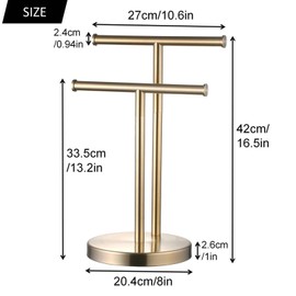 SHUNLI Hand Towel Holder Stand, Double T-Shape Hand Towel Stand Rack for Bathroom Countertop, SUS304 Stainless Steel, Brushed Gold
