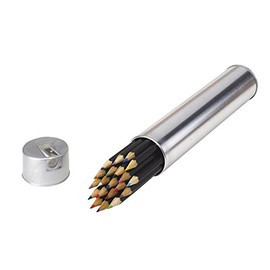 noTrash2003 Colouring Pencils Set 20 Colours Stationery Children's Colouring Pencils Black Lacquered Sharpened in Round Metal Tin with Sharpener in Lid