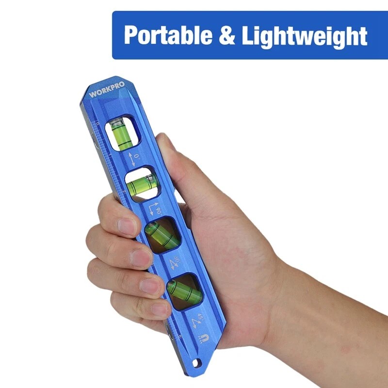 WORKPRO 8” Magnetic Torpedo Level 4 Bubble Vials for 0°/90°/45°/30°
