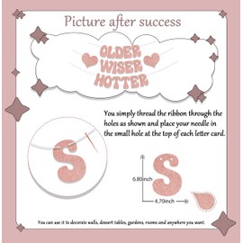 Rose Gold Glitter Older Wiser Hotter Banner, Happy Birthday Party Decorations, Funny Birthday Decoration, 30th/40th/50th/60th/70th Birthday Decoration Supplies for Women Men