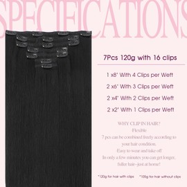 Pinkpearl Clip in Hair Extensions Real Human Hair #1 Jet Black Human Hair Extensions Clip ins 14 inches Extensions Human Hair Clip 120g 7pcs Straight Thick Natural Human Hair(#1,14)