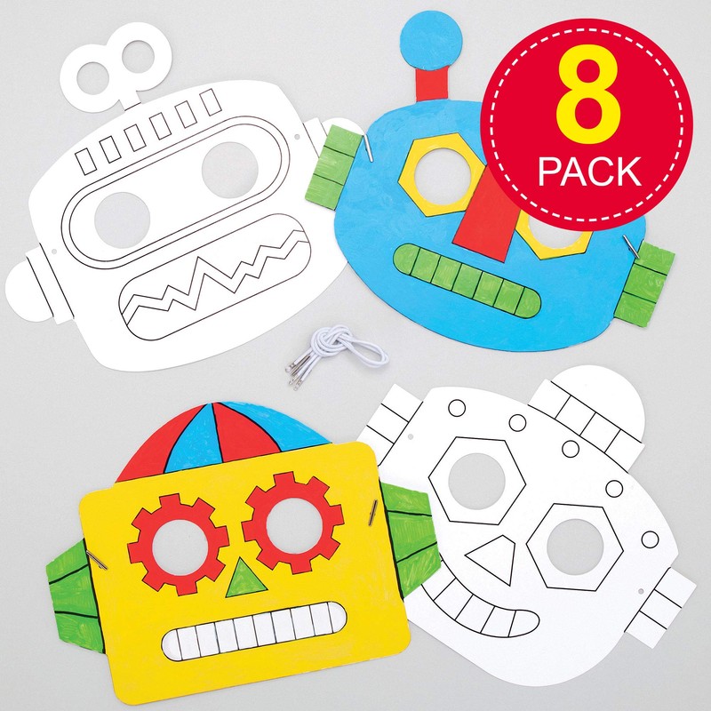Baker Ross Robot Colouring Masks for Kids Craft Projects (Pack
