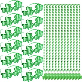 WODMAZ 24 St Patrick's Day Party Favors Set Includes Shamrock Necklaces Sunglasses, Green Bead Necklaces Shutter Glasses Accessories for St Patricks Day Party Favor Irish Great Party Supplies
