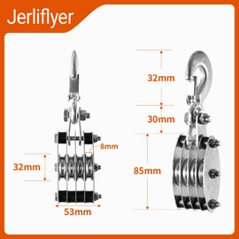Pulley System Block and Tackle Rope Pulley Steel Wheel with Bearing for Camping Hunting Boating Lifting DIY Steel Wheel Load Bearing 400KG/881.8lb Black Rope hook shape (4 wheel 20m/787.4in)