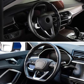 DOMENICA Universal Car Steering Wheel Cover Carbon Fibre 36-40 cm Steering Wheel Protection Steering Wheel Cover Sport Non-Slip Cosy Ultralight (Black)