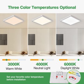 12 Inch 6PK Square LED Flush Mount Ceiling Light, 30W, 3000LM, 3000K/4000K/6000K CCT Selectable, LED Flat Panel Light Low Profile Ceiling Light Fitures for Hallway, Kitchen, Bedroom, Laundry Room
