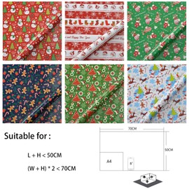 MORAINJAY 6 Sheets of Christmas Wrapping Paper, 50 x 70 cm, Christmas Wrapping Paper, 6 Different Patterns, Coated Wrapping Paper, Christmas Set with Stickers, Ribbon for Gift Wrapping