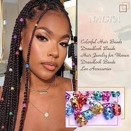 NAISKA 50 cuentas de joyería para rastas, pinzas para trenzas, anillos para mujer - Puños de metal de aluminio multicolor, accesorios para trenzar el cabello