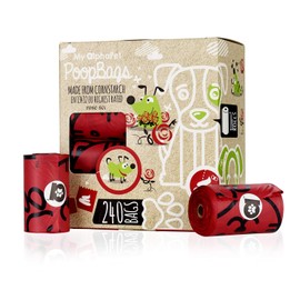 My AlphaPet Compostable Dog Poop Bags, Cornstarch Eco-Friendly, HOME COMPOST NF T 51-800, 240 Count, Large Size Bag 9x13 Inches, 16 Unscented Refill Rolls, Leak-proof, Plantbased, GM-Free Corn (Red)