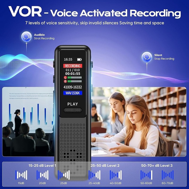 ZIPCIDE 64GB Voice Recorder, AI Noise Reduction Technology with Playback