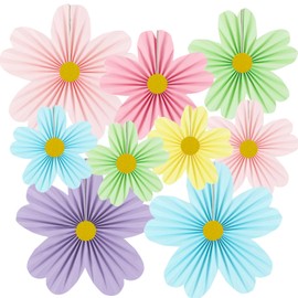 YUNXUAN Pastel Party Decorations Paper Fan Paper Flowers Decorations for Wall Flower Backdrop Classroom Baby Shower Birthday Flower Wall Decor Pack of 9 Rainbow