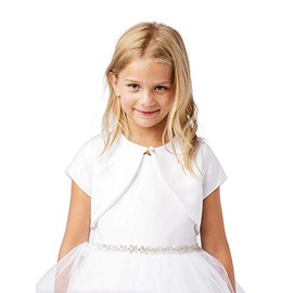 Big Girl's White Satin Short Sleeved Borelo First Communion Flower Girl Shrug 7894 Size 8
