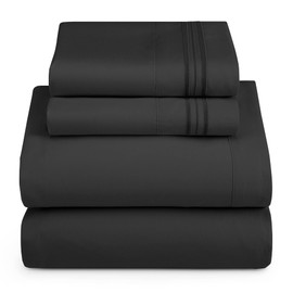 Hearth & Harbor Split King Size Sheets - 5 Piece Bed Sheet Set, Hotel Luxury Double Brushed Bed Sheets - Extra Soft Bedding Sheets & Pillowcases, Split King, Black