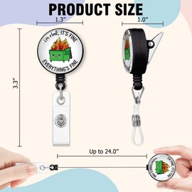 QYUVK Retractable I'm Fine It's Fine Everything's Fine Badge Reel with Alligator Clip, Funny Dumpster Fire Badge Holder Gift for Doctors Nurses Firefighters Social Worker Office Worker Boss Colleague