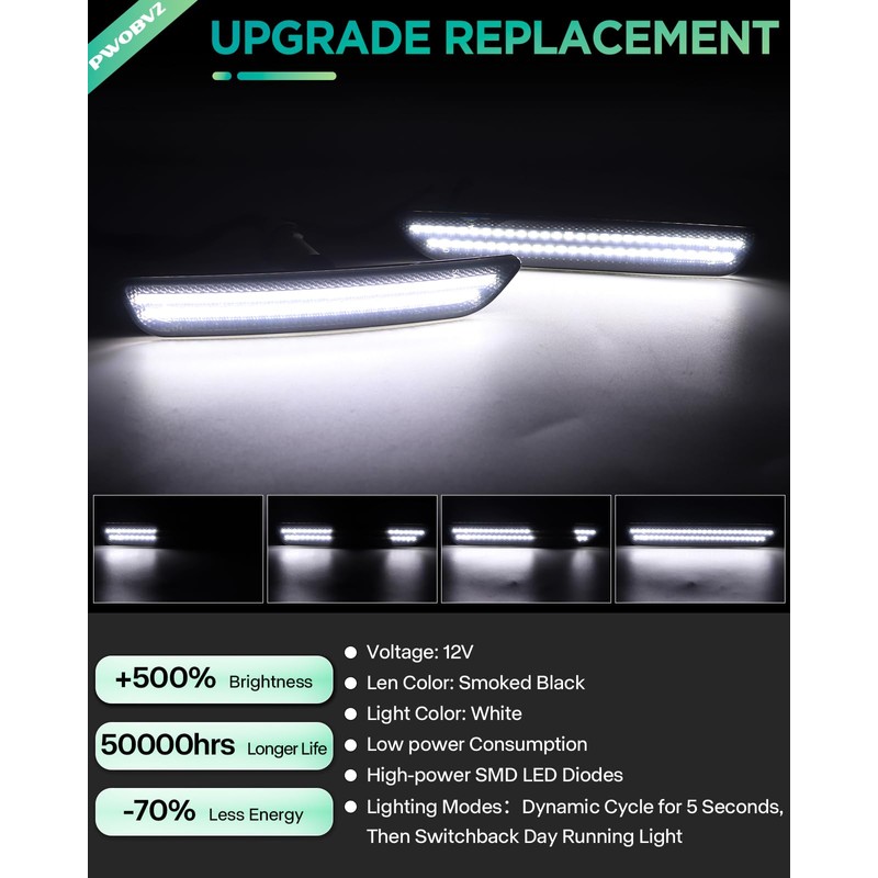 PWOBVZ Dynamic Front & Rear White Side Marker Lights Compatible