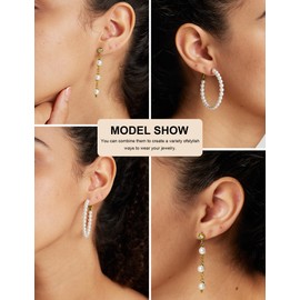 2 Pairs Earrings for Women Sets 316L Hypoallergenic Dangle Stud Pearl Earrings Hoop Earrings Surgical Steel Gold Plated Earrings…