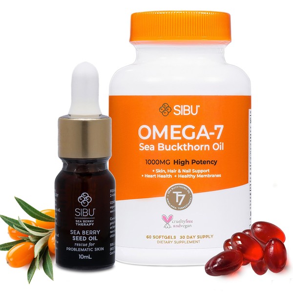 sibu Omega 7 Softgels (60ct) + Seed Oil (10ml) Bundle – Made with Premium Himalayan Sea Buckthorn