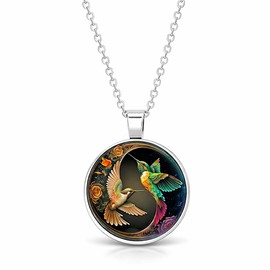 SUPAC Stunning Hummingbird Pendant Necklace - Two Humming Birds Searching for Flower - Fashionable Alloy Jewelry with Delicate Details - Birthday, Party, Gift Idea for Her (Flower Design)