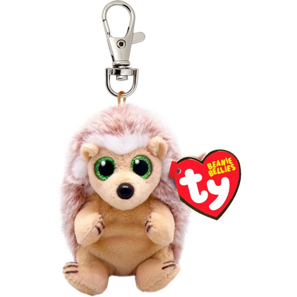 Ty Beanie Bellies Clips T43114 Plush Key Ring, Bumper of the Hedgehog with Green Eyes Glitter Plush Toys with Soft Bench, 12 cm