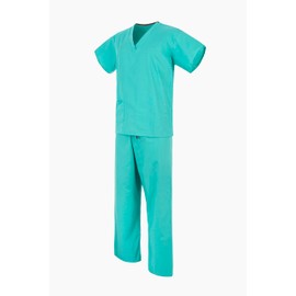 Medical Scrub Tunic + Trouser Set - Reversible, Unisex Blue or Green (Large, Jade Green)