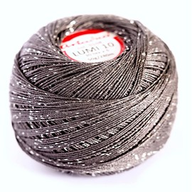 Crochet Cotton with Metallic Thread Size 10 Ball Yarn Spool Thread 50g LUMI (Grey/Silver 108)