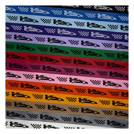 Racing Car Racecar Vehicle Automobile Satin Ribbon for Bows Gift Wrapping DIY Craft Projects - 3 Yards - Light Blue Ribbon/Black Printing - 1 Inch Width