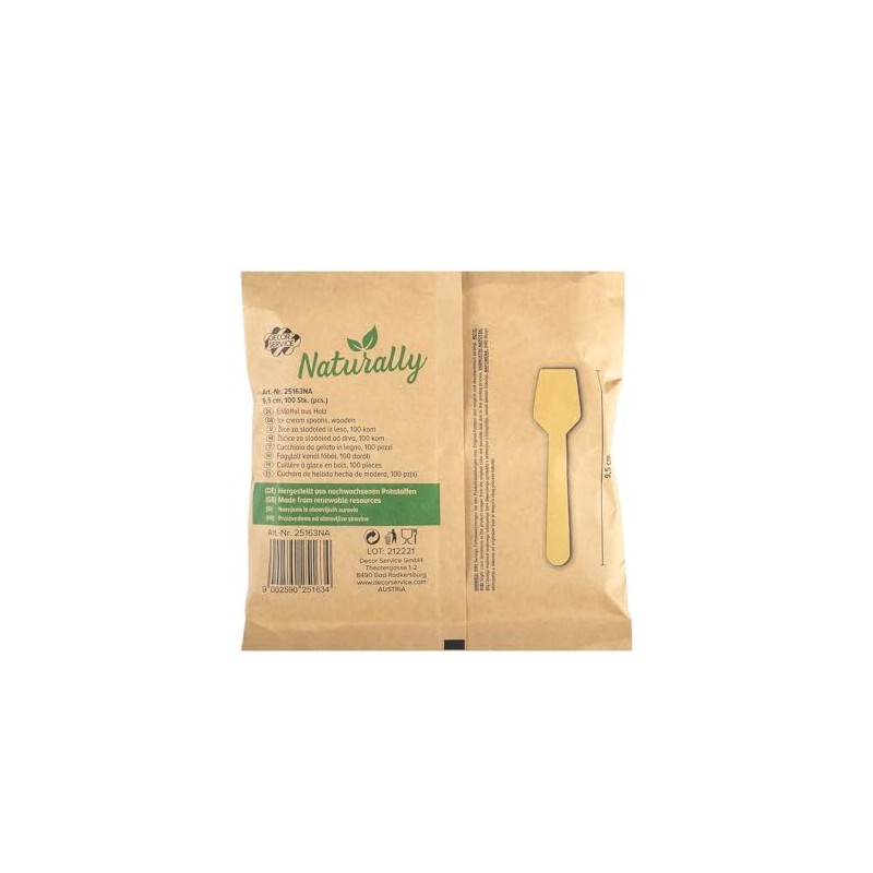 VEPATIM 200 Disposable Wooden Ice Cream Spoons 9.5 cm