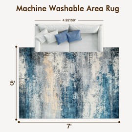 Acetiamin 5x7 Machine Washable Area Rug, Non-Slip Abstract Floor Rugs for Kids, Low Pile Room Carpet for Living Room, Bedroom, Dining Room & Nursery(5x7 Blue)