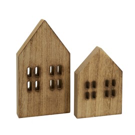 Generic House Shaped Wooden Sign Block Farmhouse Home Sign Cut Out Houses for Tiered Tray Decor 2 Pack (Brown)