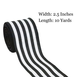 CINTAGO 2.5 inches x 10 Yards Ticking Striped Wired Ribbon on Cotton, Black and White Striped Ribbon for Gift Wrapping, Home Decor, DIY Craft