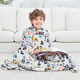 softan Snuggies for Kids Wearable Blanket with Sleeves & Foot Pocket for Kids Boys Girls Children,Lightweight Soft Blanket with Sleeves 48" x 48" Truck